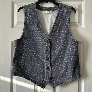 Vintage Cherokee Floral Denim Vest Size Medium